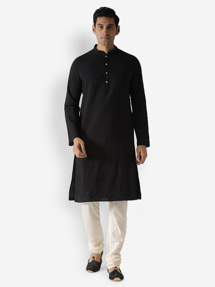Black Cotton Plain Kurta | SHOBITAM