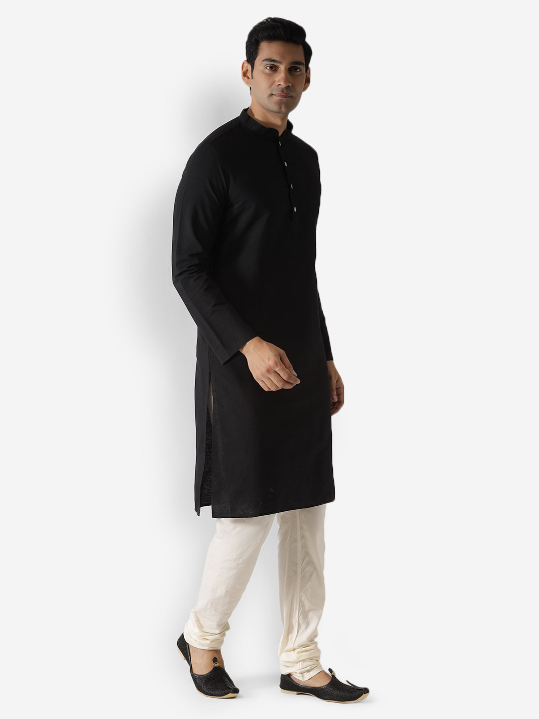 Black Cotton Plain Kurta | SHOBITAM