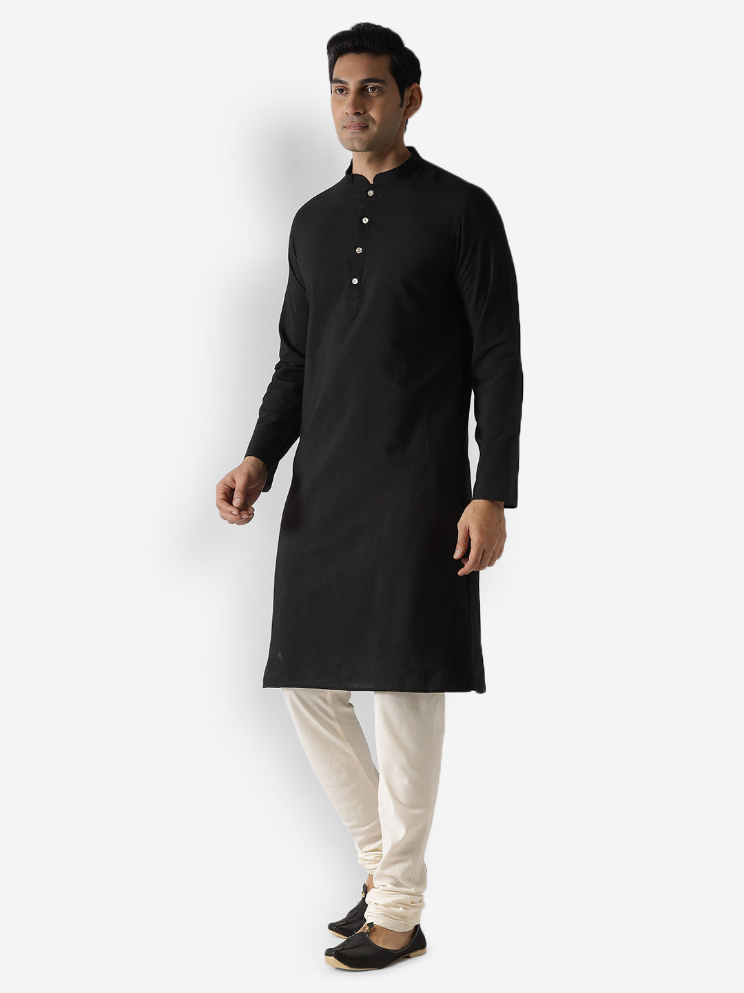 Black Cotton Plain Kurta | SHOBITAM