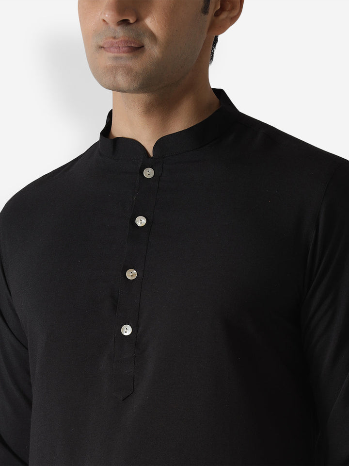 Black Cotton Plain Kurta | SHOBITAM