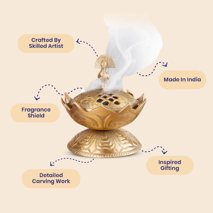 Lotus Brass Incense & Loban Burner Dhoop Dani