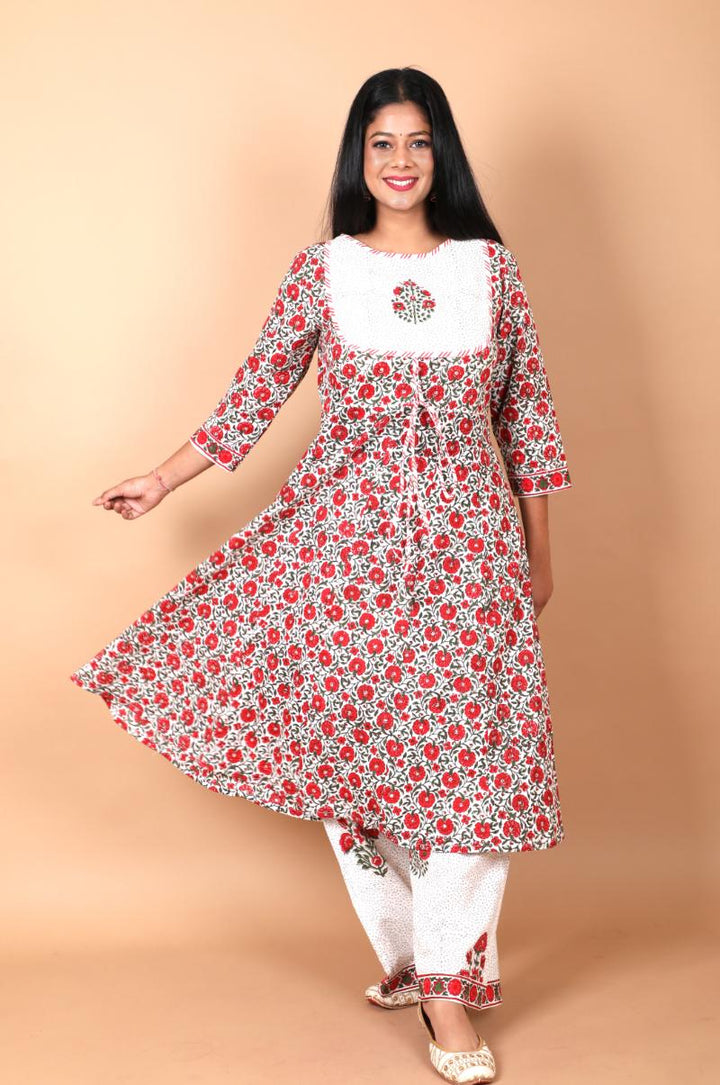 Gulaal Suit with Palazzo 3 piece Handblock Printed Cotton Suit with chiffon dupatta