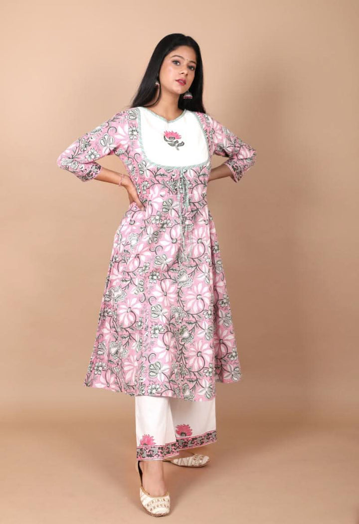 Dhwani Cotton Salwar Kameez with mulmul dupatta in shades of pink and white