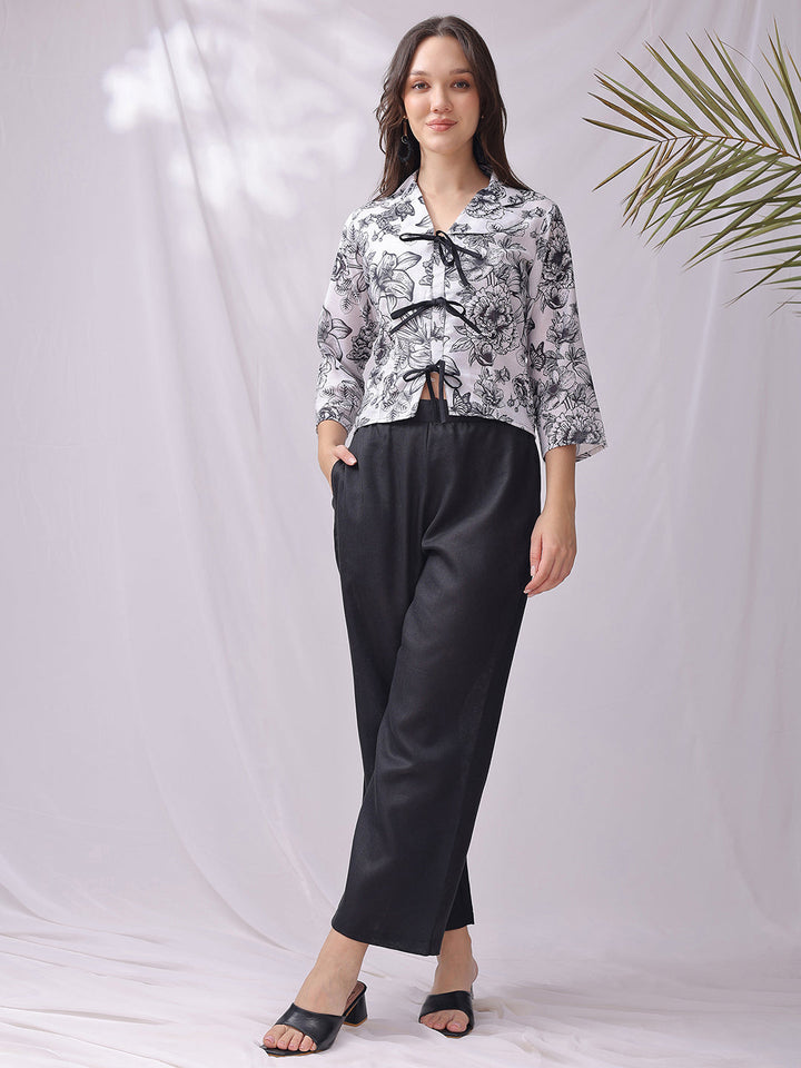 Floral Printed Linen Shirt Collar Shirt with Palazzos Co-Ords | Made to Order