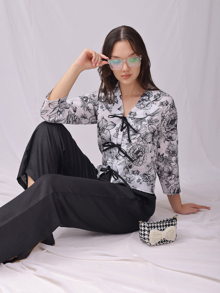 Floral Printed Linen Shirt Collar Shirt with Palazzos Co-Ords | Made to Order