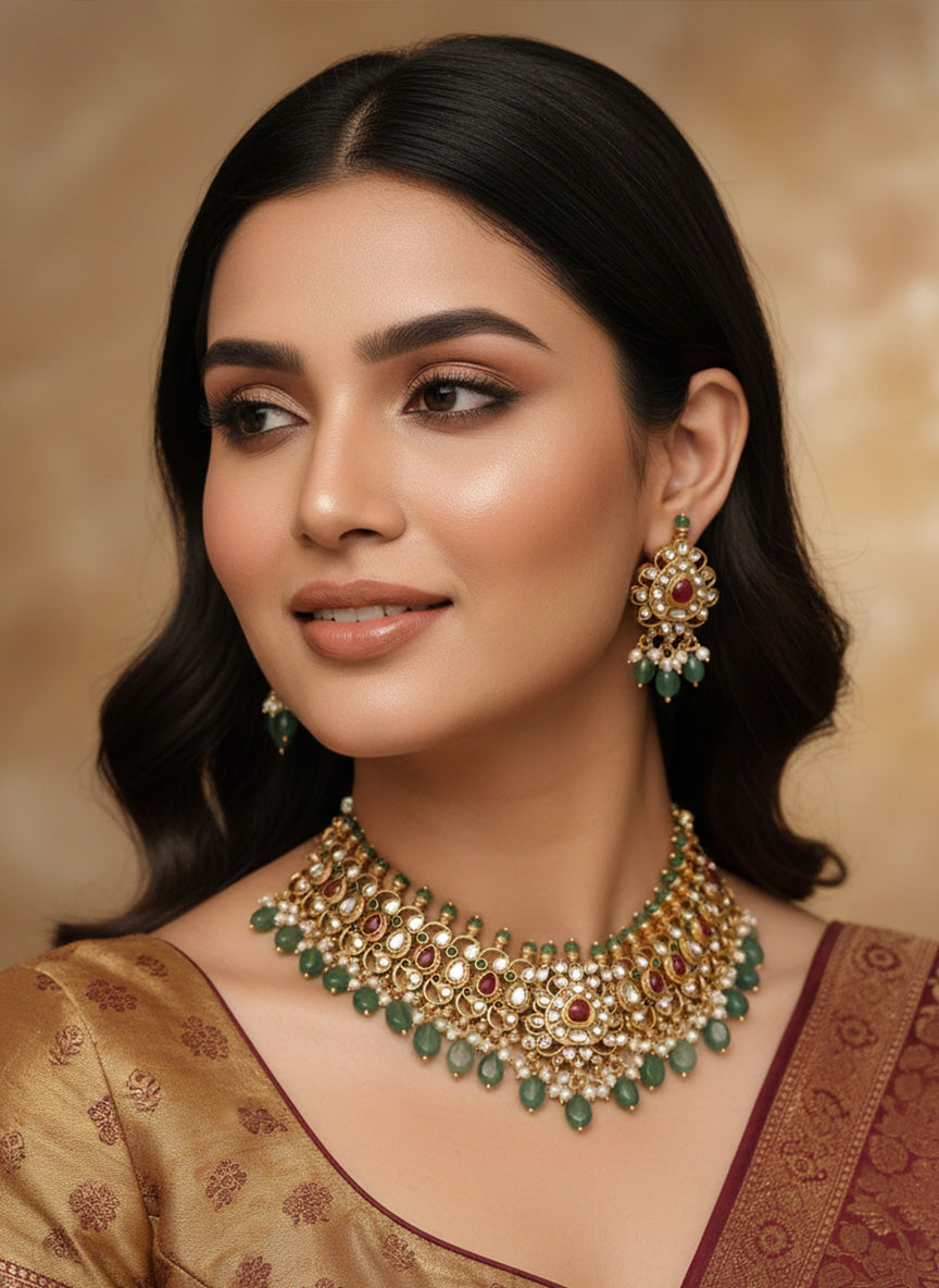Temple Style Choker Necklace – Royal Festive Elegance Set | SHOBITAM