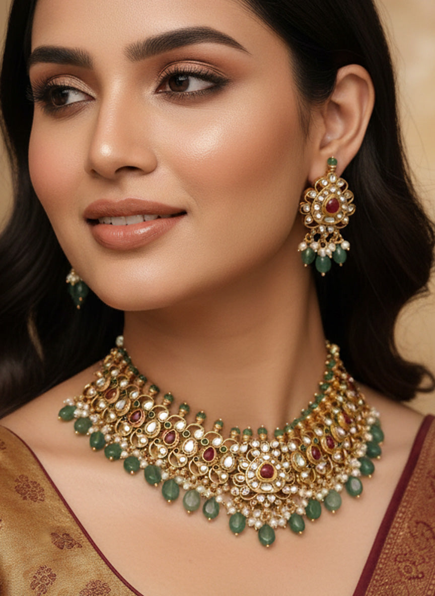 Temple Style Choker Necklace – Royal Festive Elegance Set | SHOBITAM