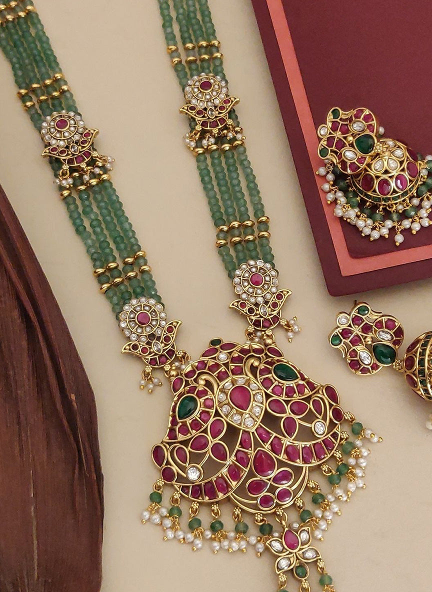 Traditional Bridal Royal Kemp Stone Haram Necklace Set | SHOBITAM