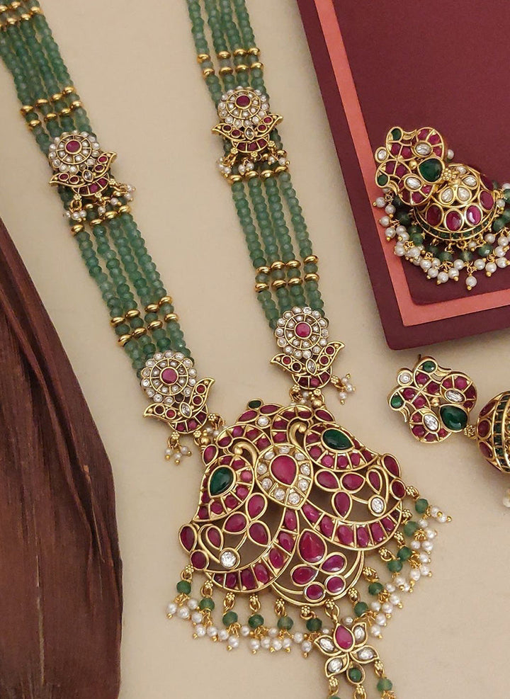 Traditional Bridal Royal Kemp Stone Haram Necklace Set | SHOBITAM