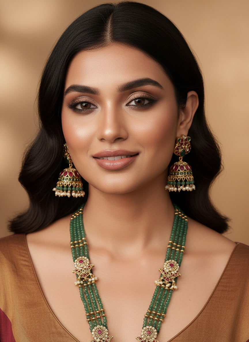 Traditional Bridal Royal Kemp Stone Haram Necklace Set | SHOBITAM