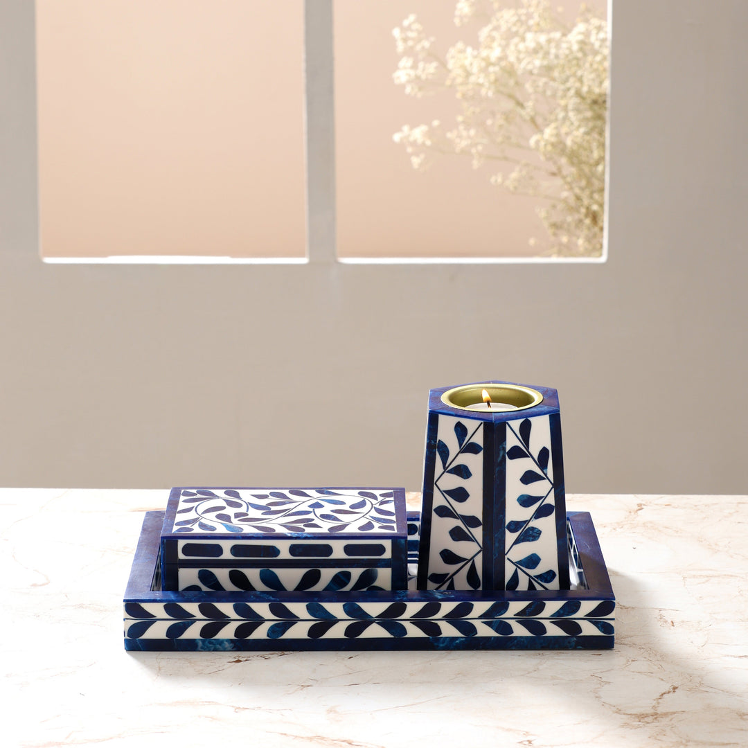 Artistic Bakhoor Set with Incense Holder, Storage and Multipurpose tray - Indigo