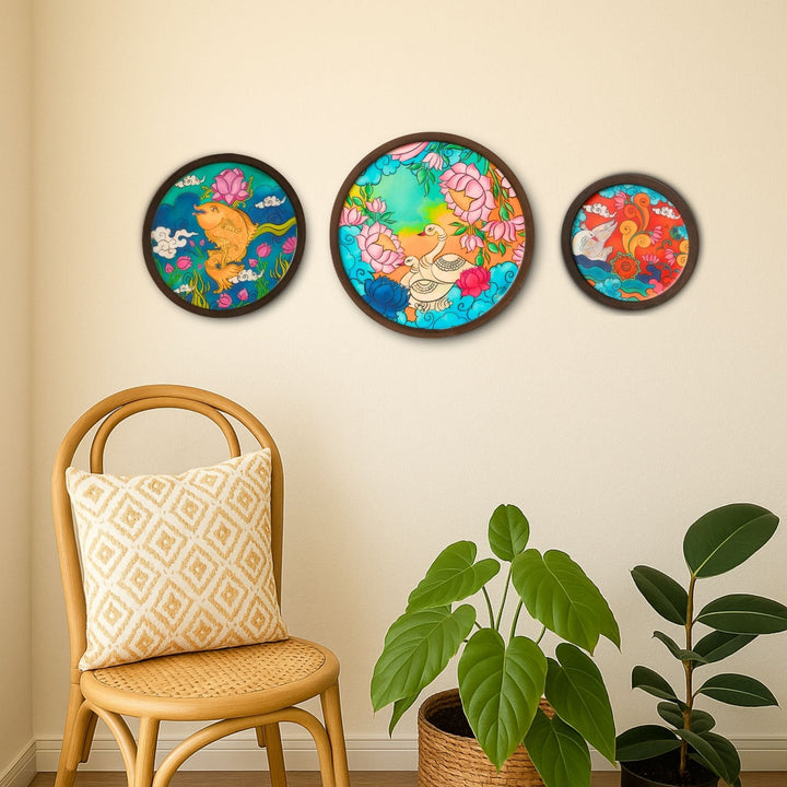 Kerala Mural Wall Plates - Set of 3