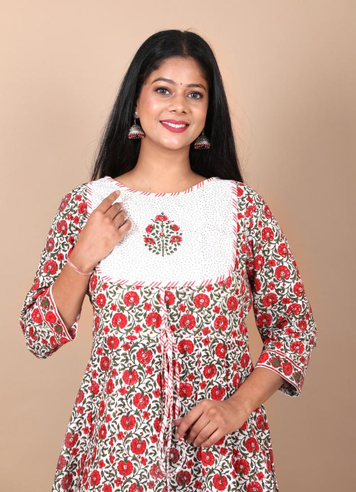 Gulaal Suit with Palazzo 3 piece Handblock Printed Cotton Suit with chiffon dupatta
