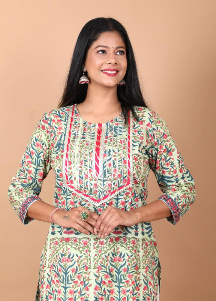 Bageecha 3 Piece Cotton Suit with Gota Detailing with Persian Floral Prints