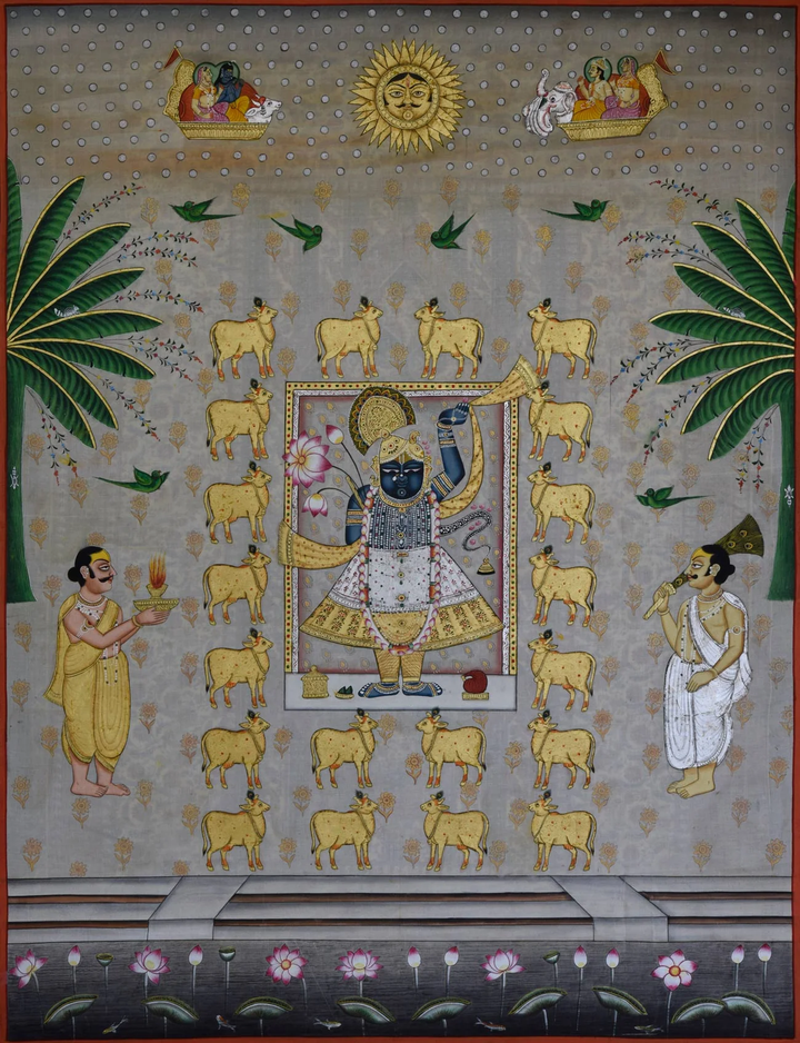 2.5 x 3 feet Authentic Jaipur Painting Shreenath ji Swarna Roop  | SHOBITAM