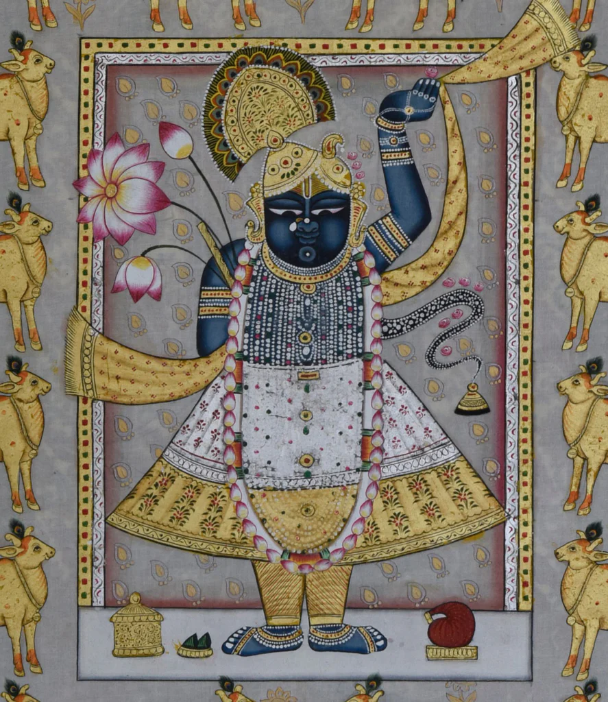 2.5 x 3 feet Authentic Jaipur Painting Shreenath ji Swarna Roop  | SHOBITAM