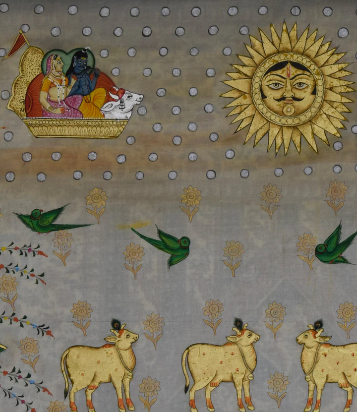 2.5 x 3 feet Authentic Jaipur Painting Shreenath ji Swarna Roop  | SHOBITAM