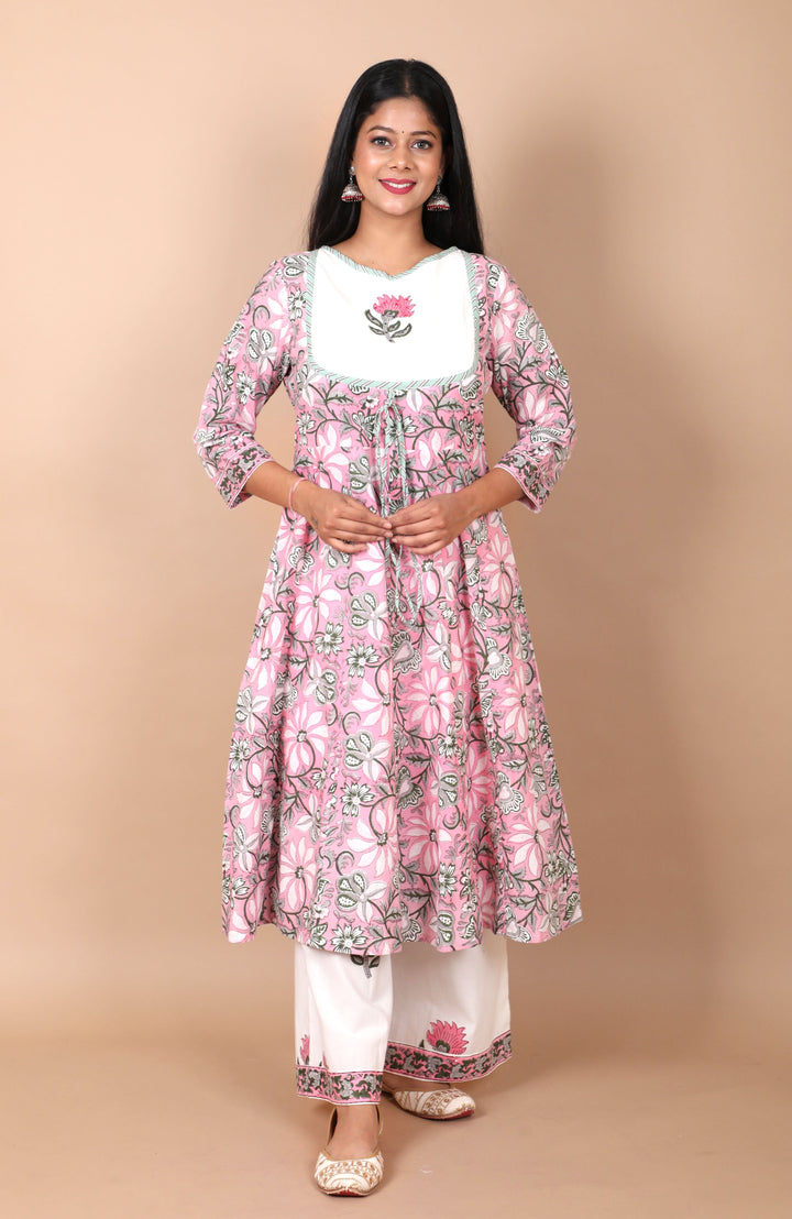Dhwani Cotton Salwar Kameez with mulmul dupatta in shades of pink and white