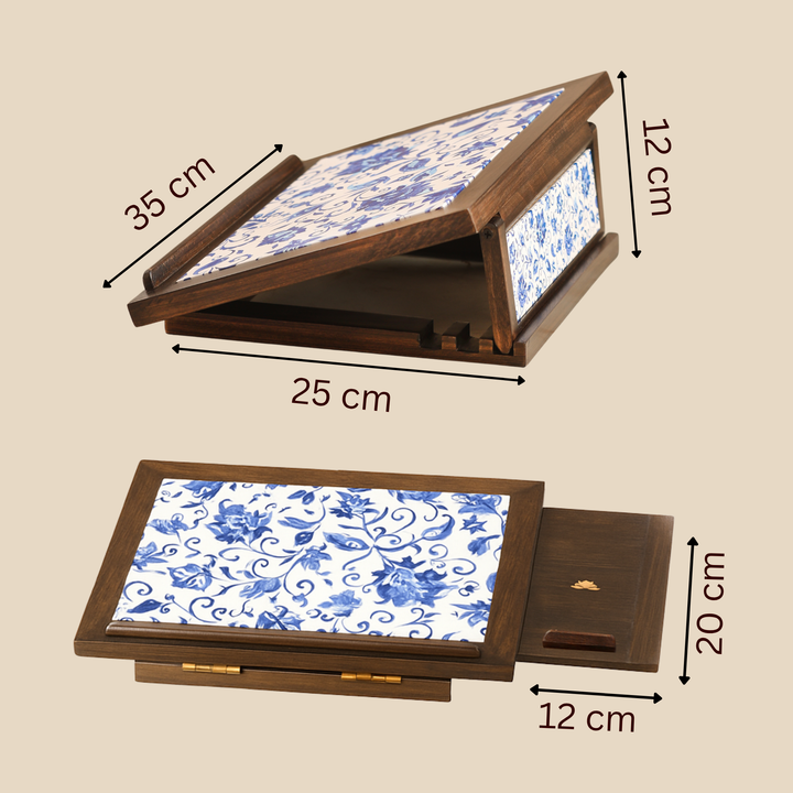 Floral Blossom Wooden Laptop Stand with Mobile Phone Tray
