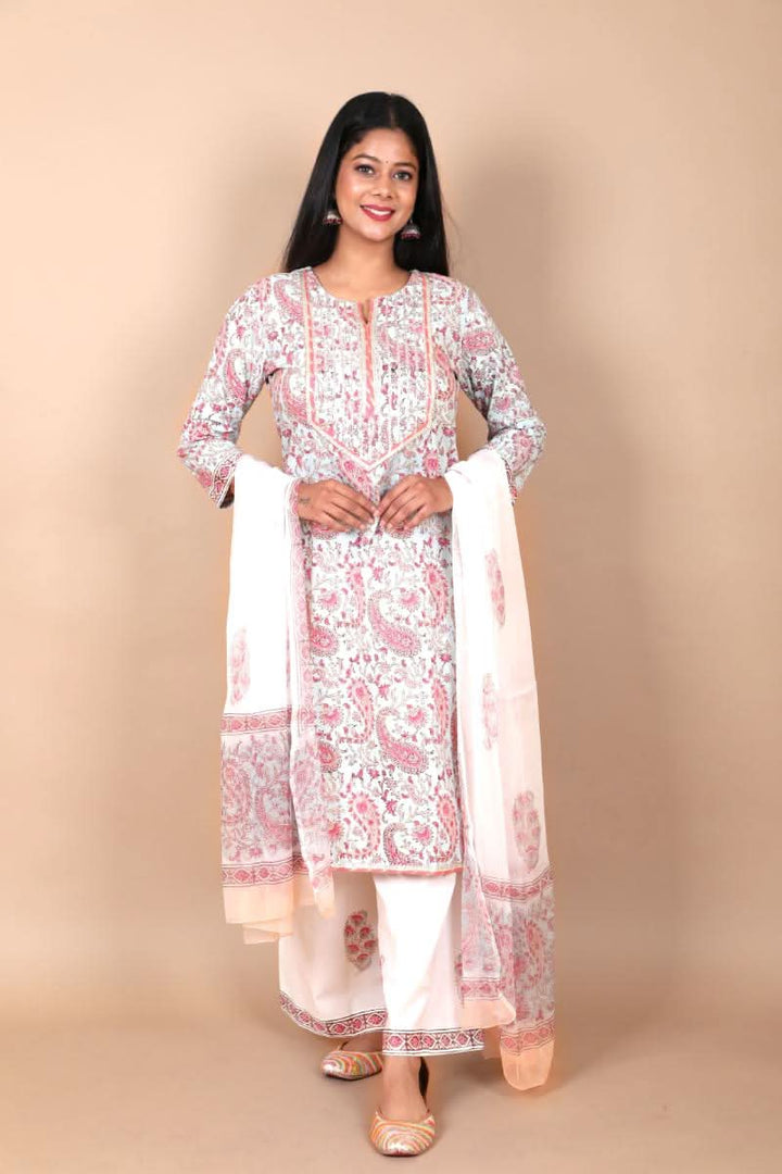 Aasmani Paisley Salwar Kameez 3 PIece Suit with Gota detailing