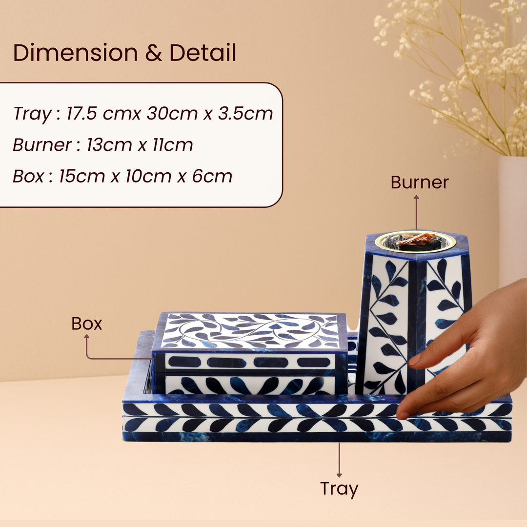 Artistic Bakhoor Set with Incense Holder, Storage and Multipurpose tray - Indigo
