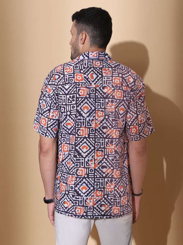 Red Clay Ajrakh Batik Print Cotton Shirt for Men