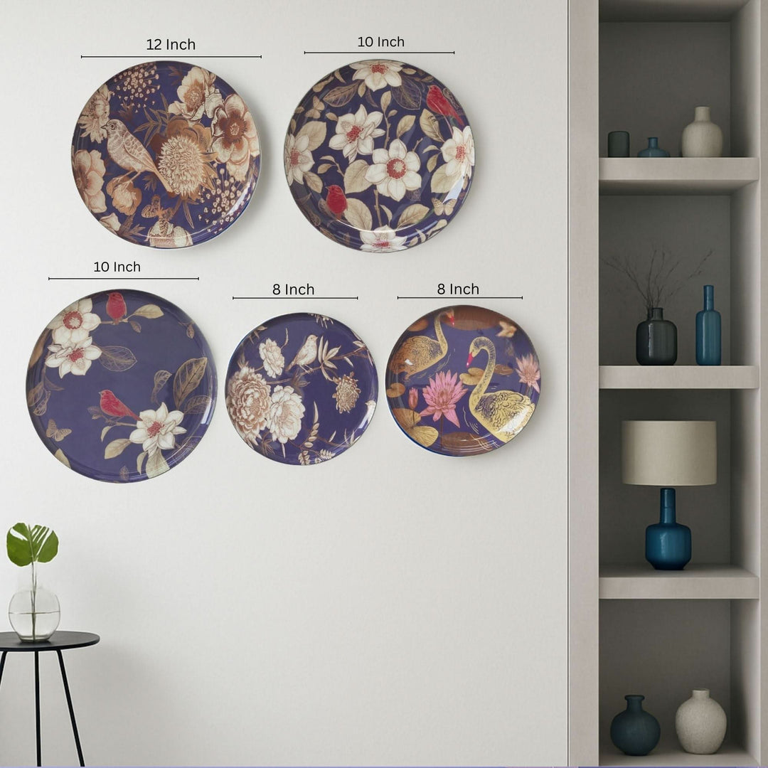 Oriental Blooms Wall Plates- Set of 5