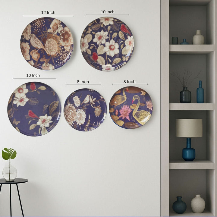 Oriental Blooms Wall Plates- Set of 5