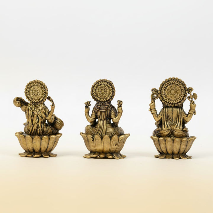 Ganesha, Lakshmi & Saraswati-Trimurti Brass Idol Set of 3
