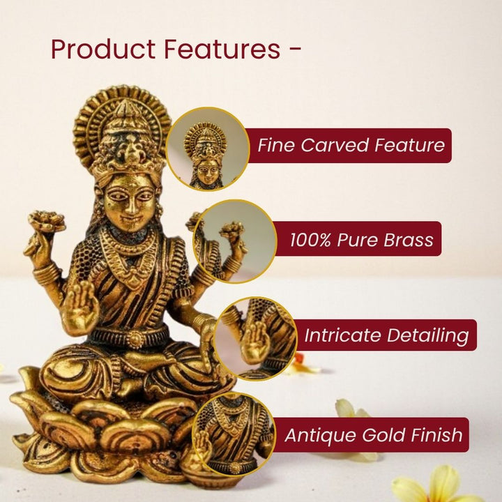 Brass Padma Lakshmi Idol on Lotus Base