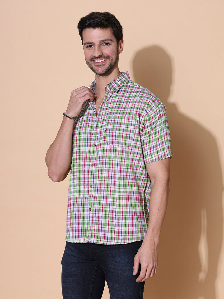 Green Men Ikat Handcrafted Cotton Shirt