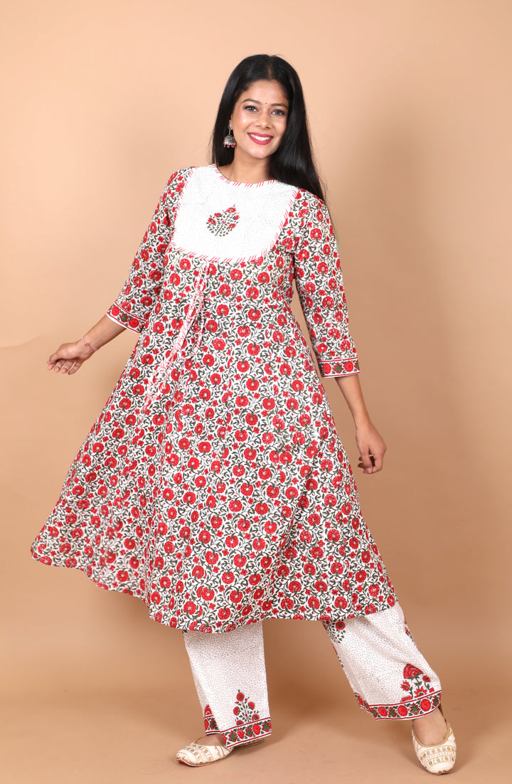 Gulaal Suit with Palazzo 3 piece Handblock Printed Cotton Suit with chiffon dupatta