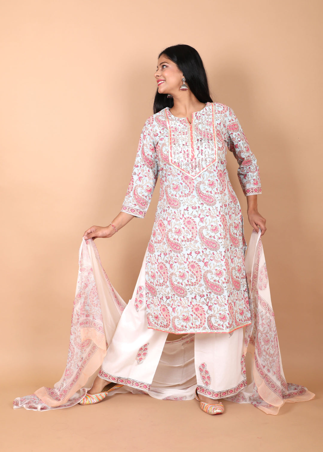 Aasmani Paisley Salwar Kameez 3 PIece Suit with Gota detailing