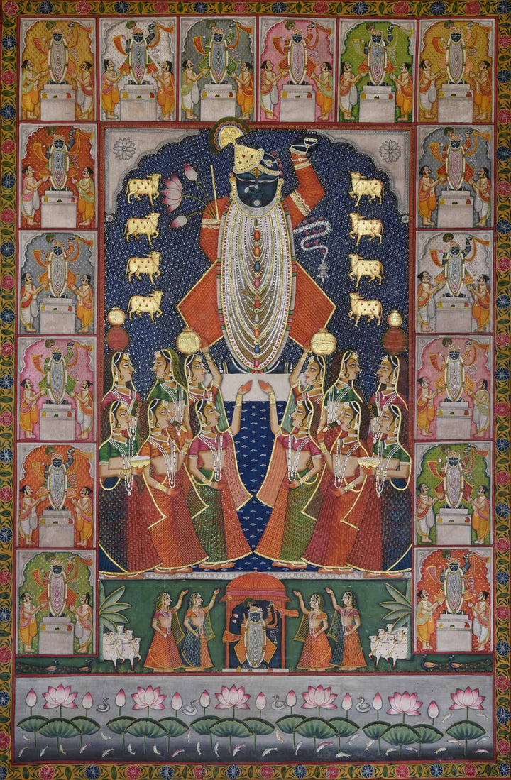 6x4 feet Authentic Jaipur Painting Shreenath ji Shayan Darshan  | SHOBITAM