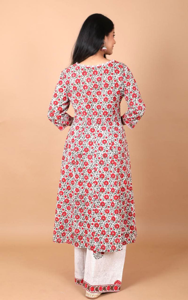 Gulaal Suit with Palazzo 3 piece Handblock Printed Cotton Suit with chiffon dupatta
