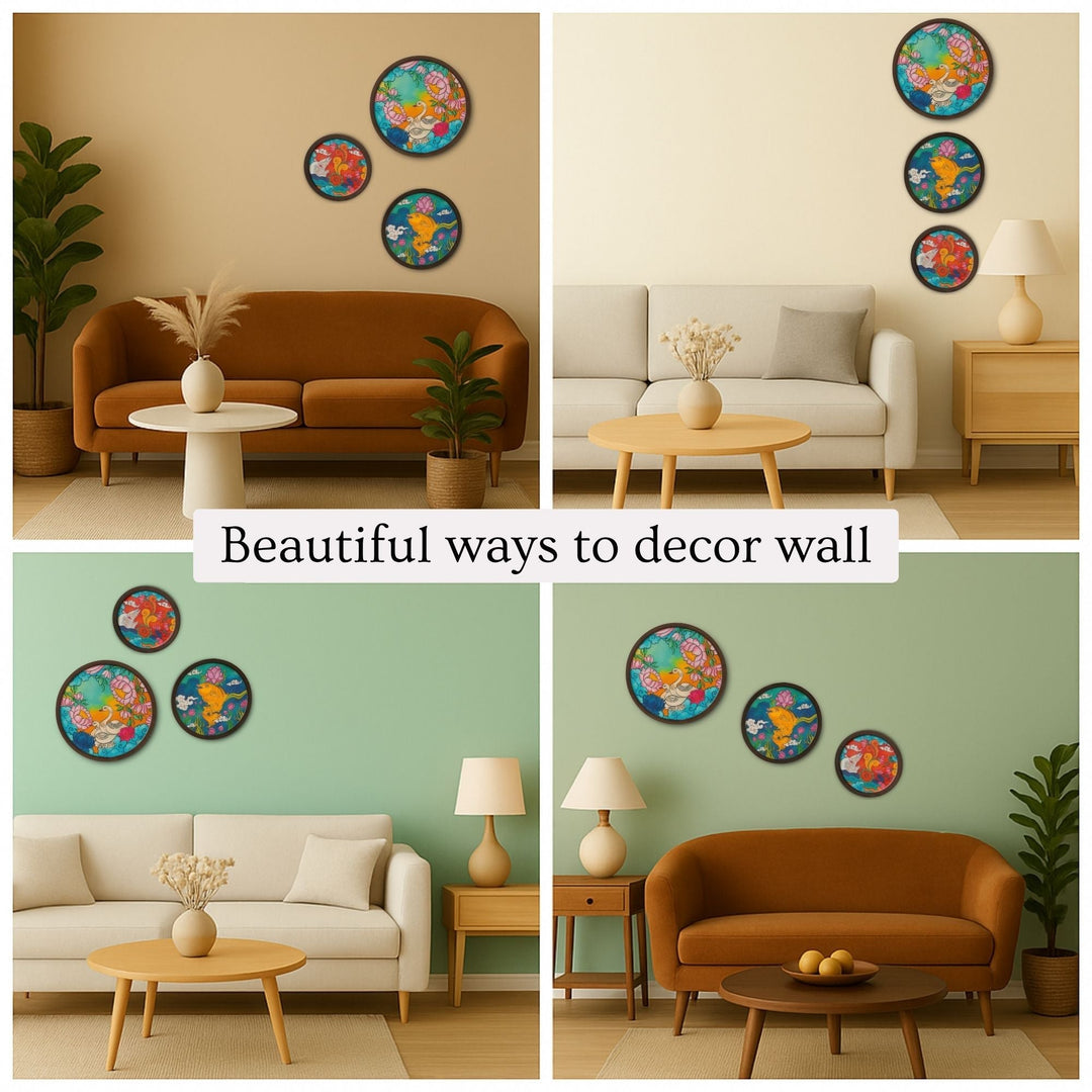 Kerala Mural Wall Plates - Set of 3