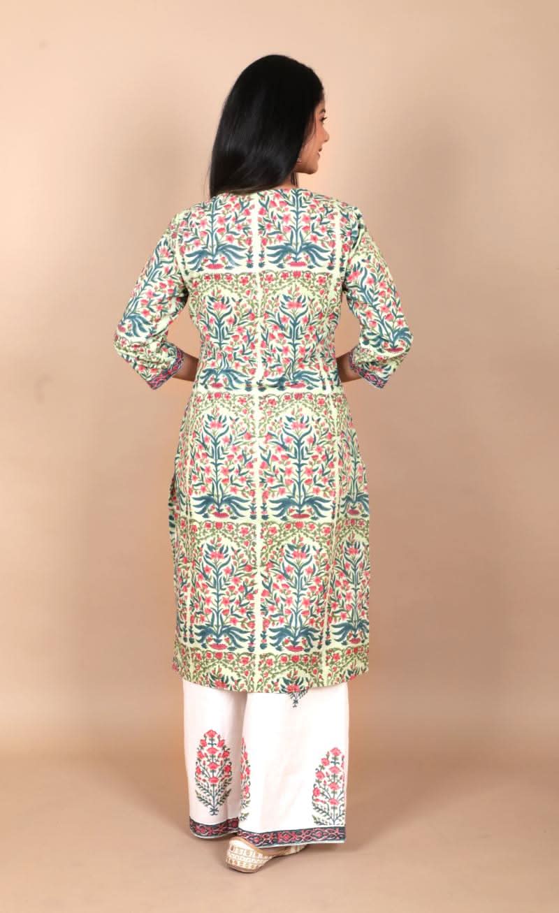 Bageecha 3 Piece Cotton Suit with Gota Detailing with Persian Floral Prints
