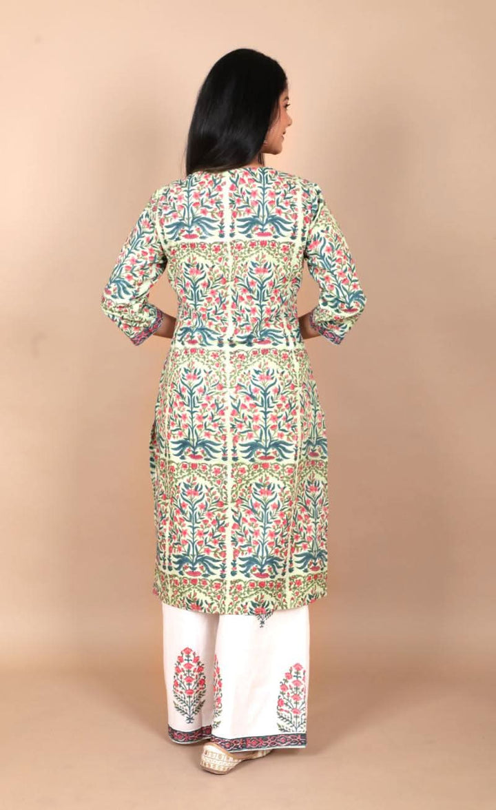 Bageecha 3 Piece Cotton Suit with Gota Detailing with Persian Floral Prints