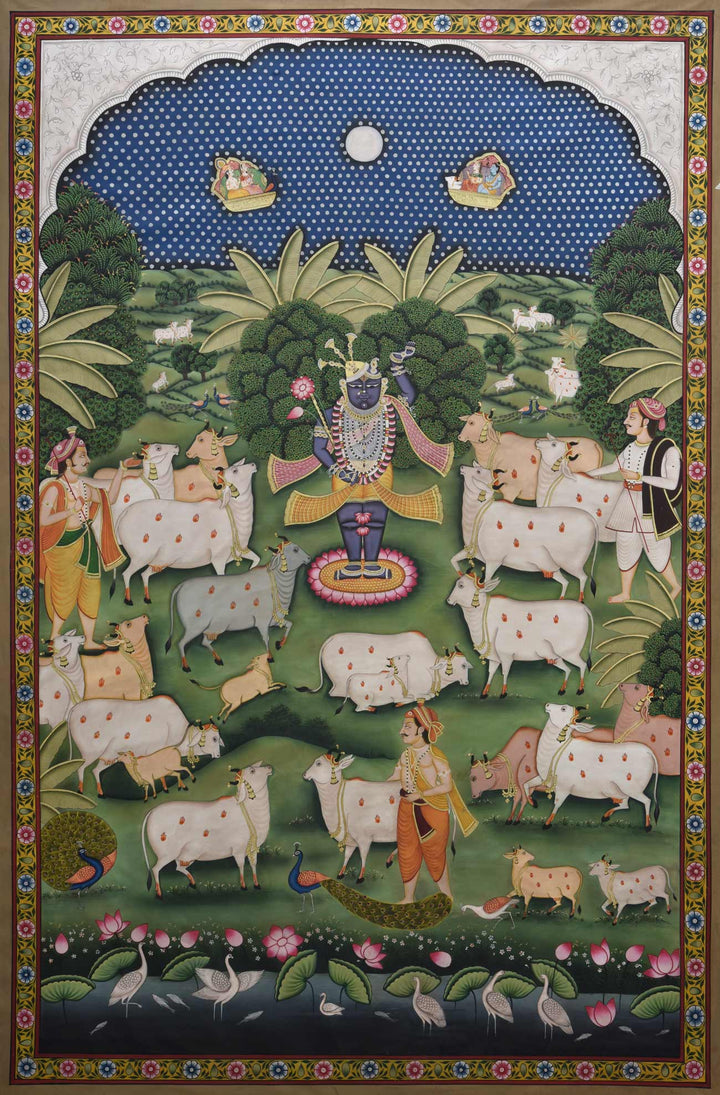 3x4 feet Authentic Jaipur Painting Shreenath ji Forest Night  | SHOBITAM