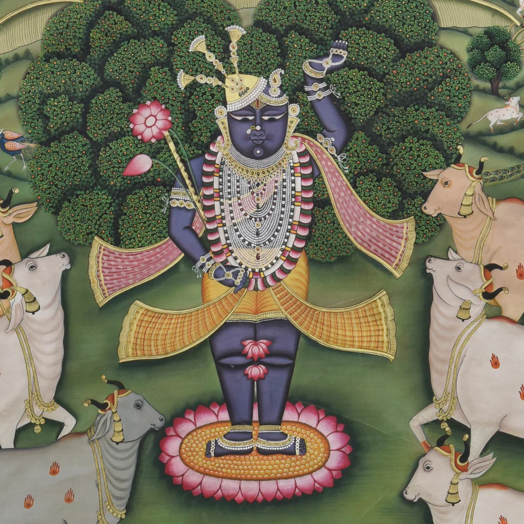 3x4 feet Authentic Jaipur Painting Shreenath ji Forest Night  | SHOBITAM
