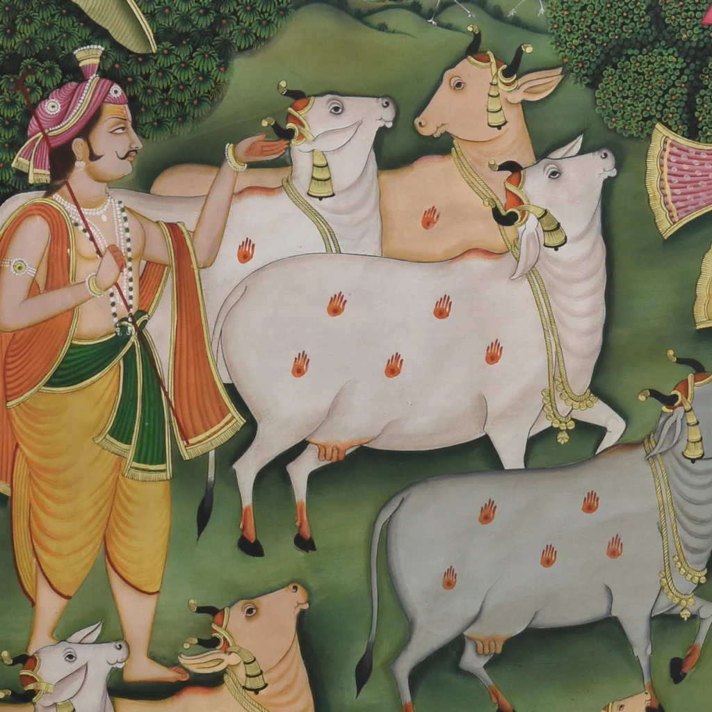 3x4 feet Authentic Jaipur Painting Shreenath ji Forest Night  | SHOBITAM