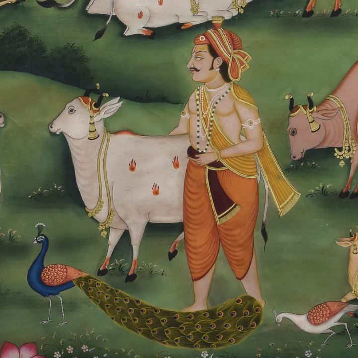 3x4 feet Authentic Jaipur Painting Shreenath ji Forest Night  | SHOBITAM