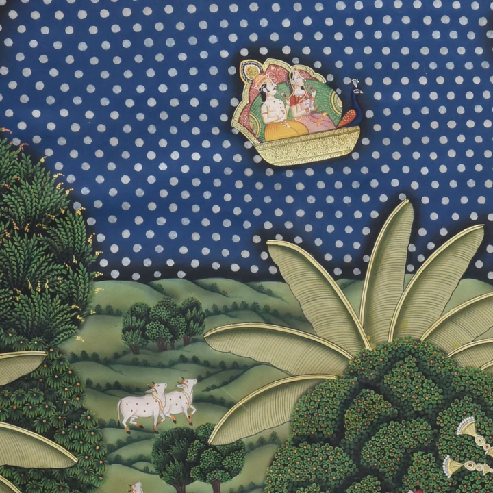 3x4 feet Authentic Jaipur Painting Shreenath ji Forest Night  | SHOBITAM