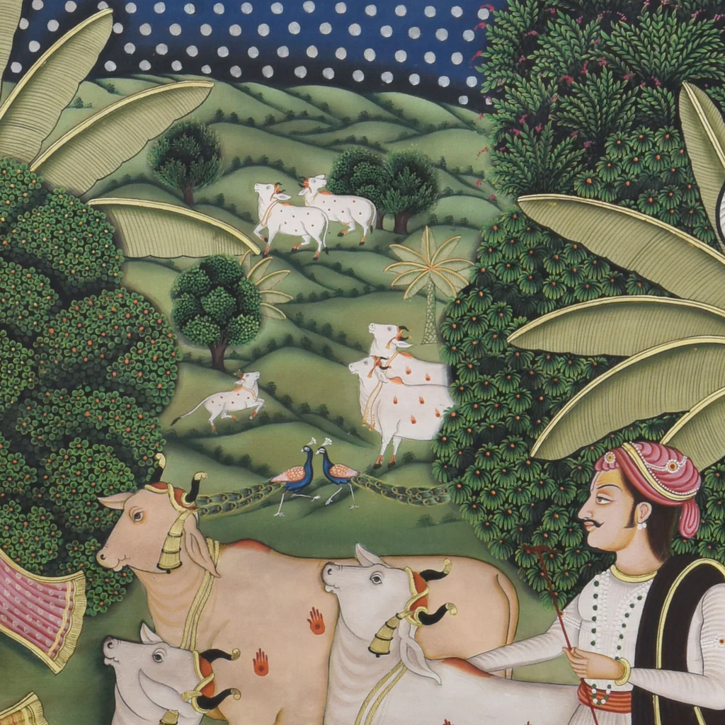 3x4 feet Authentic Jaipur Painting Shreenath ji Forest Night  | SHOBITAM