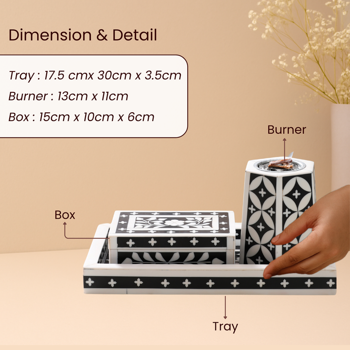 Artistic Bakhoor Set with Incense Holder, Storage and Multipurpose tray - Black
