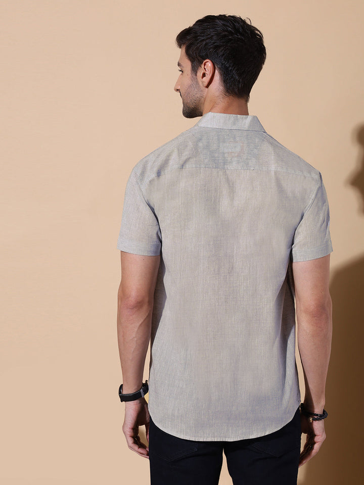 Slate Khadi Half Sleeve Cotton Shirt in Grey