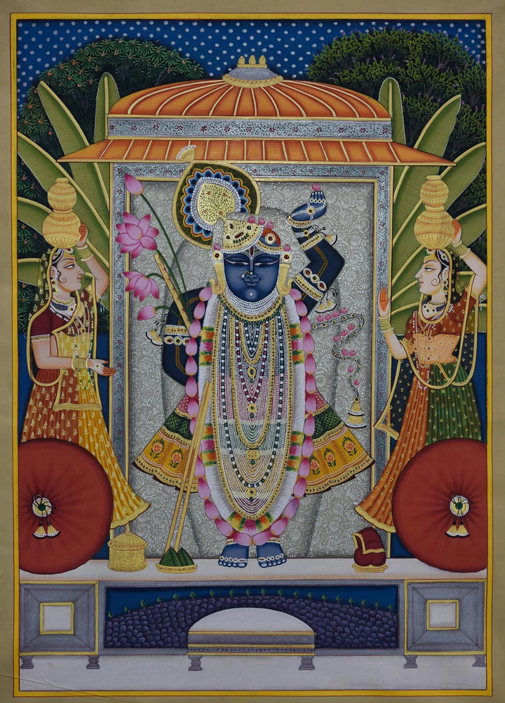 2x3 feet Authentic Jaipur Painting Shreenath ji Straight Potrait  | SHOBITAM