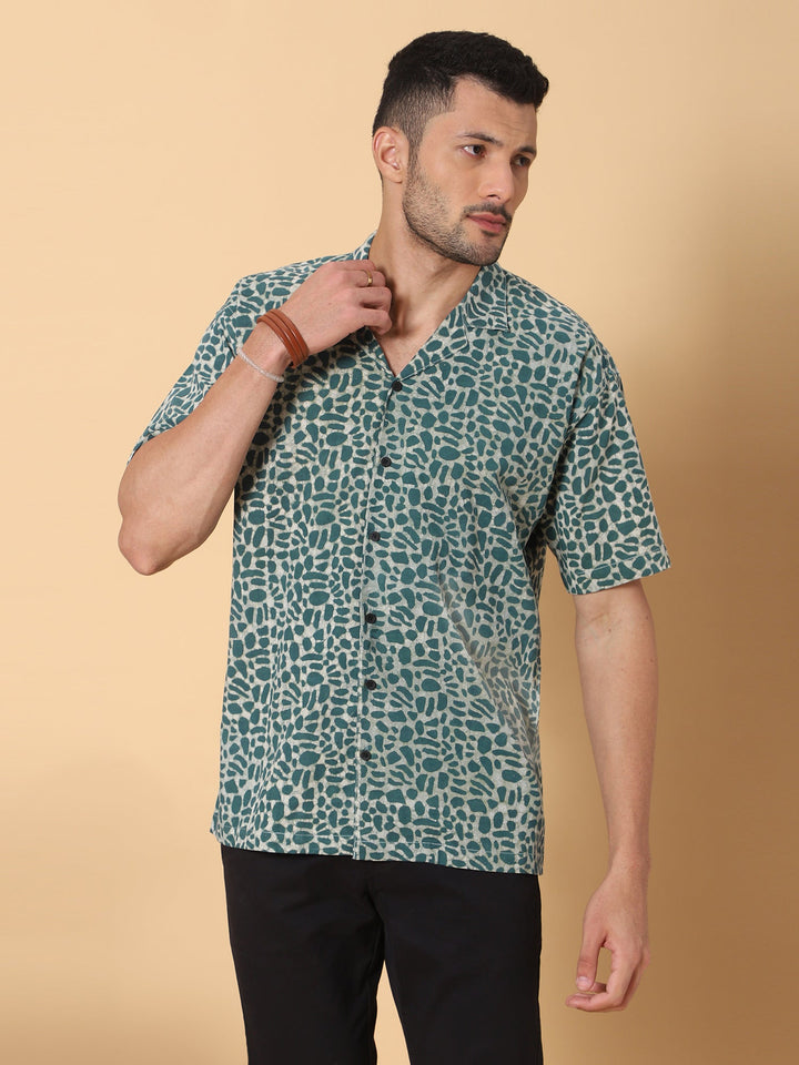 Jungle Ink Ajrakh Batik Print Cotton Shirt in Green for Men