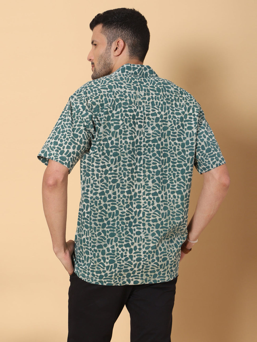 Jungle Ink Ajrakh Batik Print Cotton Shirt in Green for Men