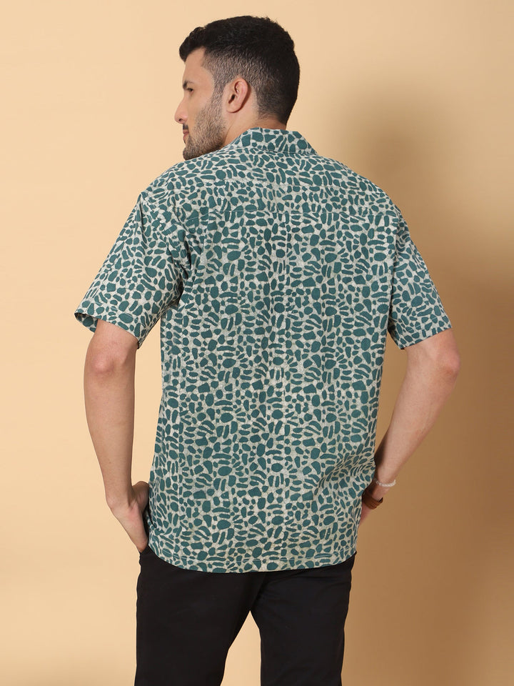 Jungle Ink Ajrakh Batik Print Cotton Shirt in Green for Men